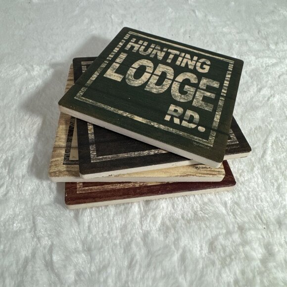 Rustic Cabin-Themed ceramic Coaster Set - Picture 5 of 5